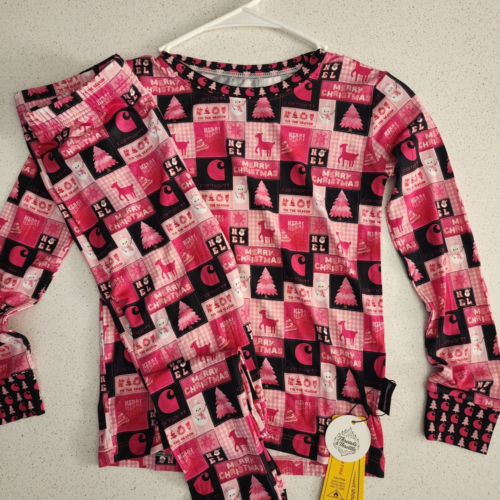 Festive Pink and Black Kids Bamboo Christmas Pajama Set
